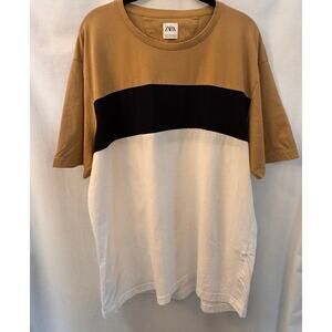 Zara men’s colorblock short-sleeve tee (tan/black/cream) size XXL